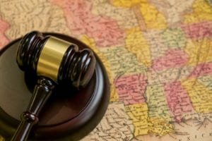 Gavel sitting atop map of United States