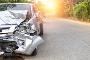 Damaged gray car in a road accident