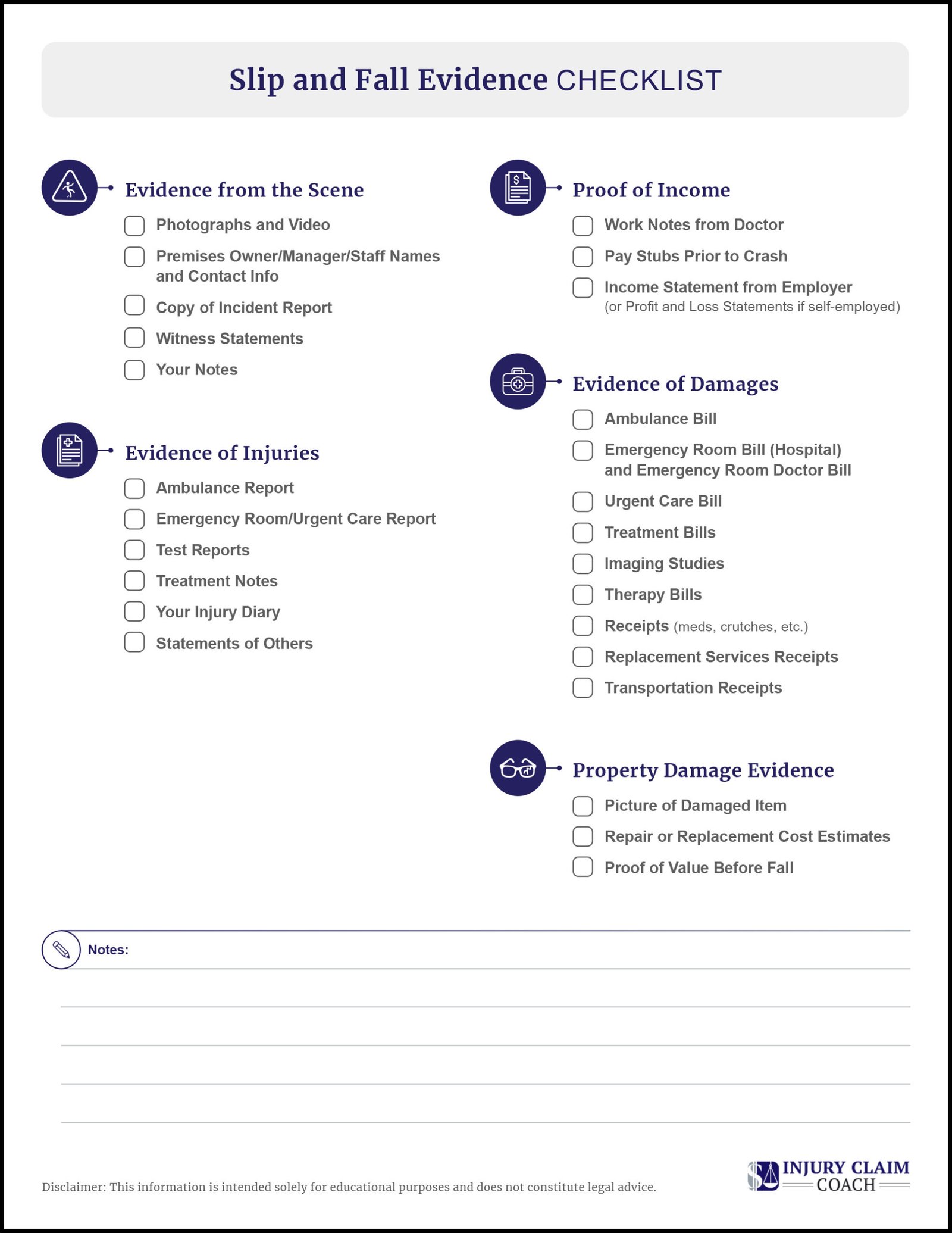 Slip and Fall Evidence Checklist
