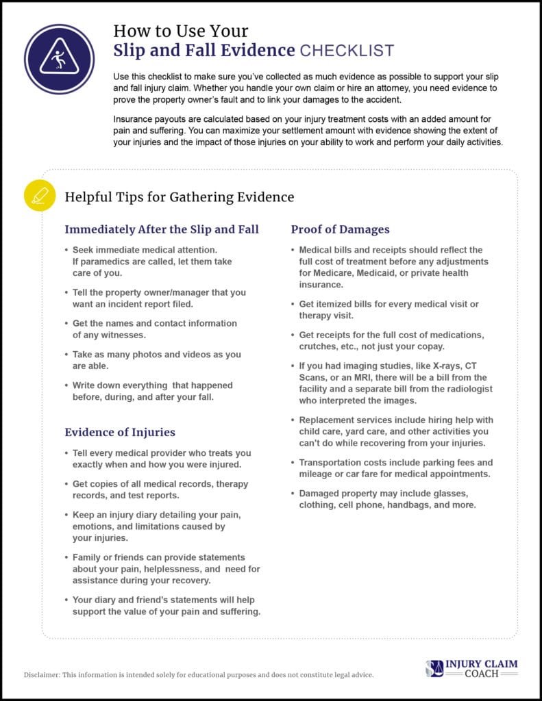 Slip and Fall Evidence Checklist Tips