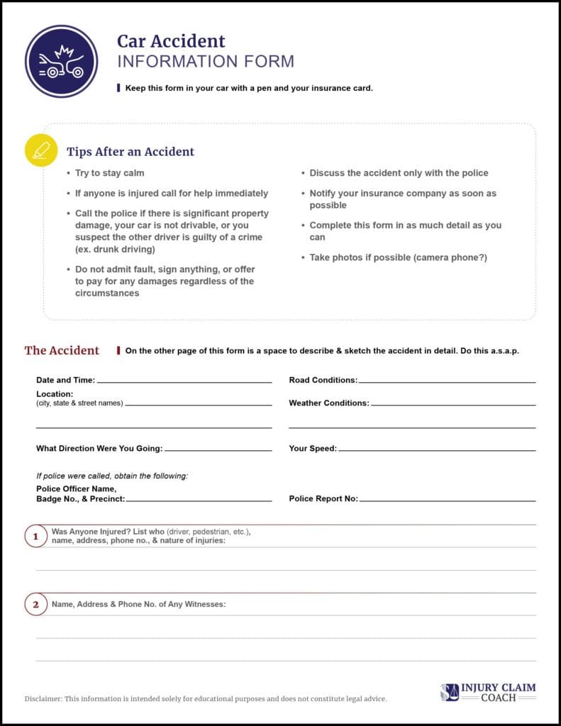 Car accident information form