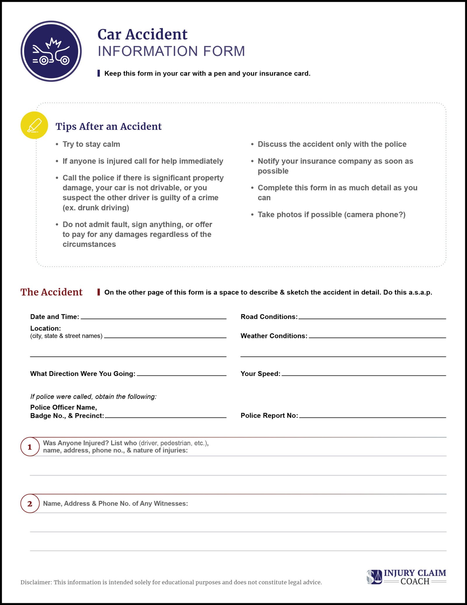 Car Accident Information Form p1