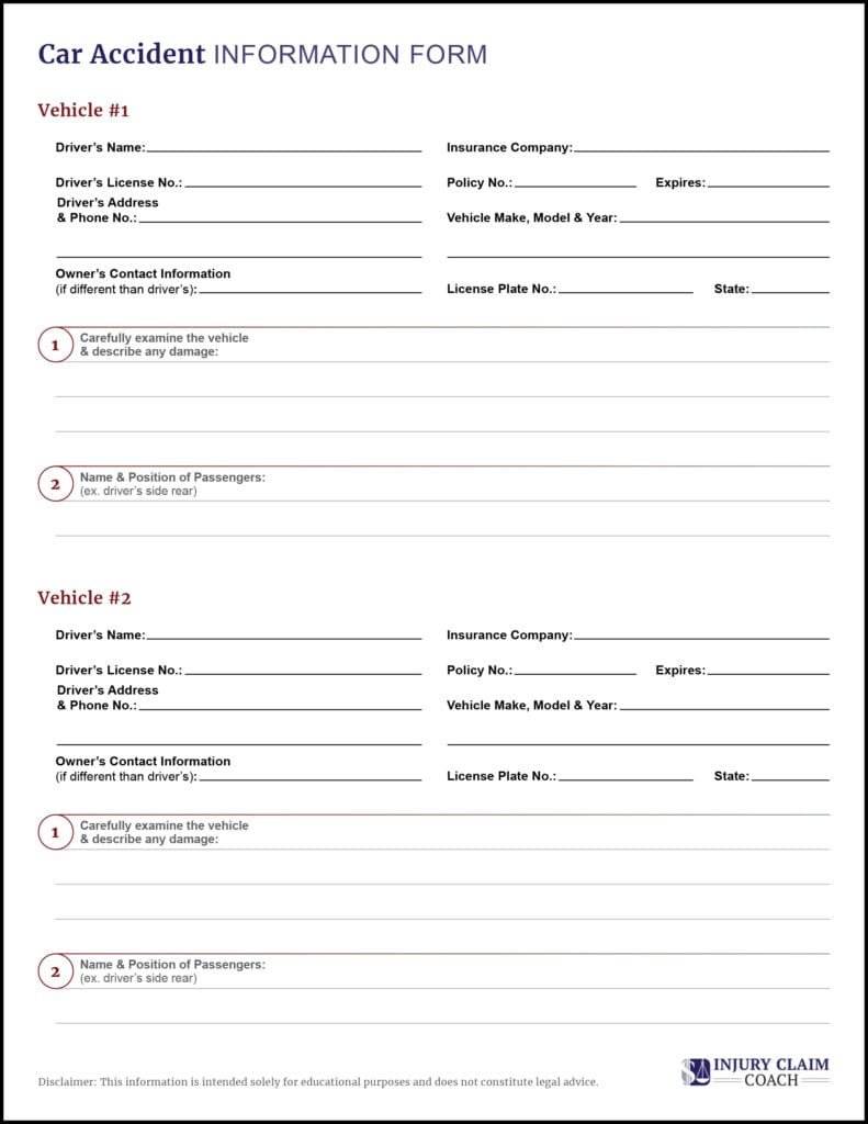 Car accident information form page 2