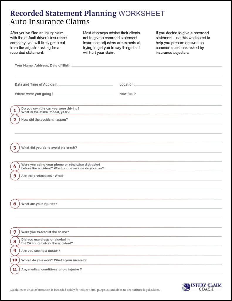 Recorded statement planning worksheet