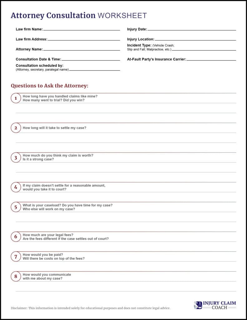 Attorney consultation worksheet
