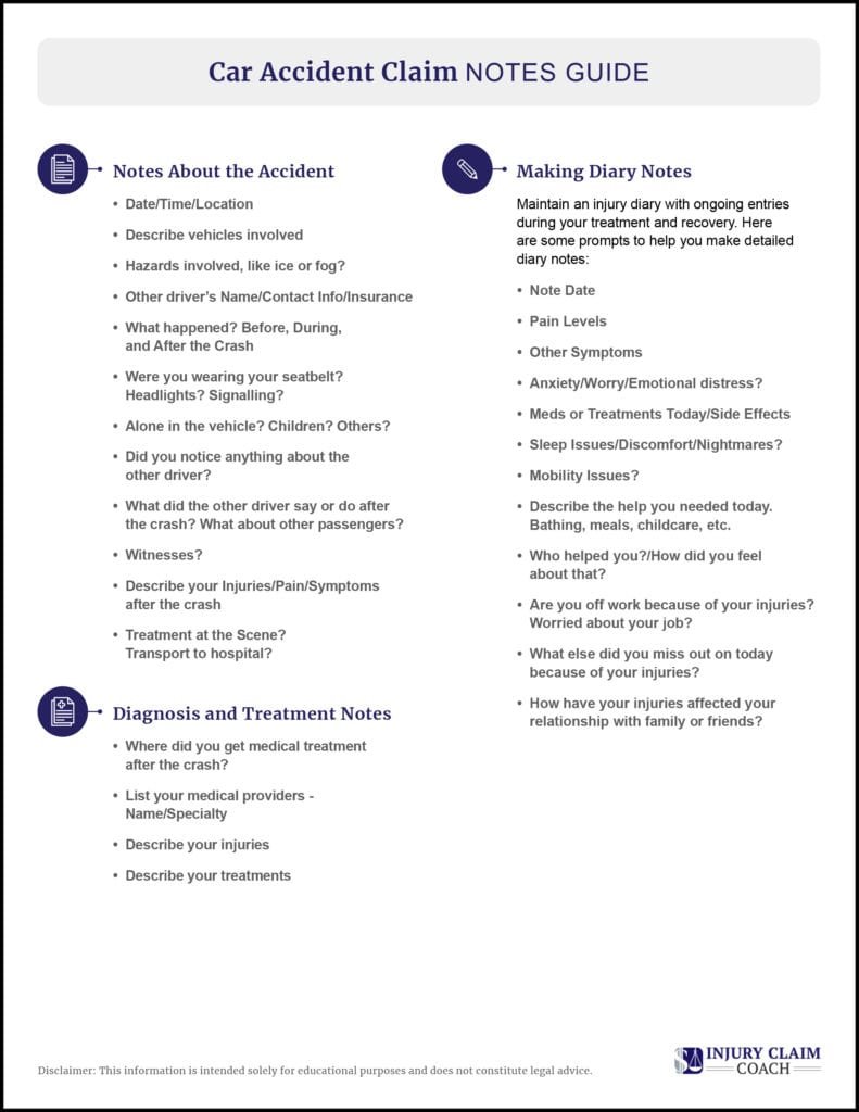 Car accident claim notes guide