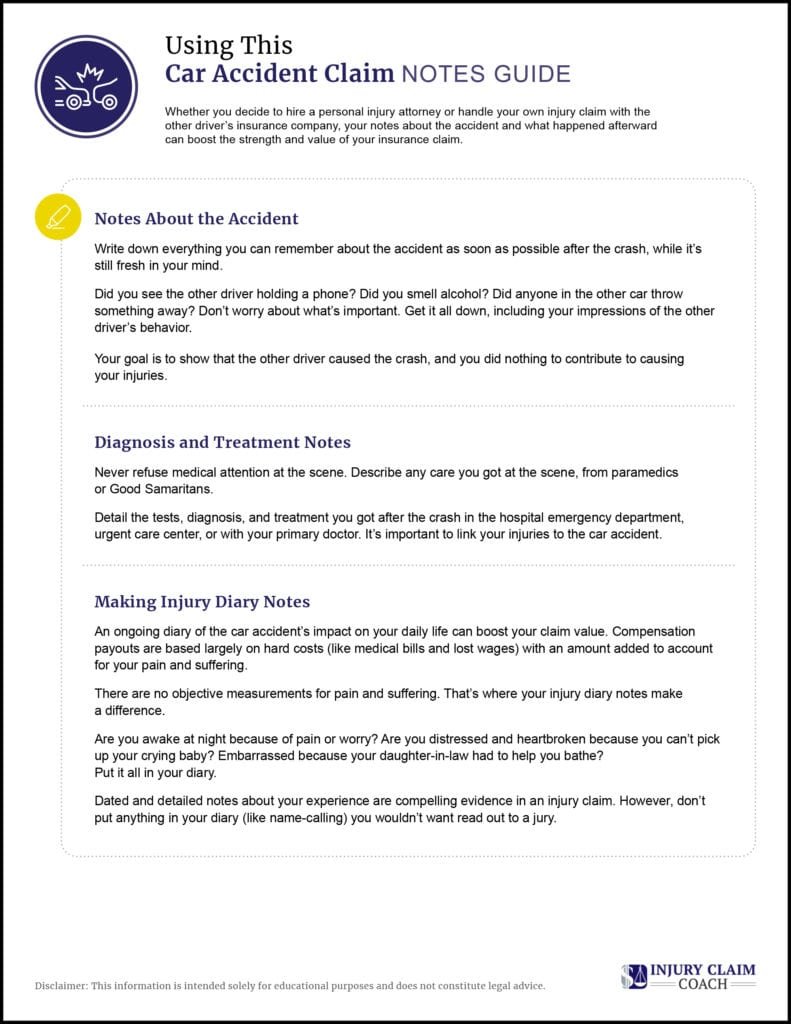Car accident claim notes guide part 2