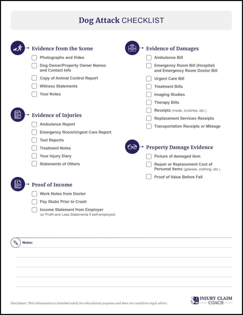 Dog Attack evidence checklist