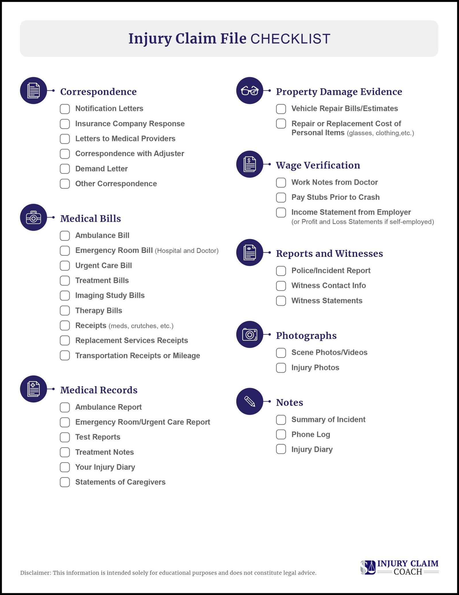 Injury Claim File Checklist p1