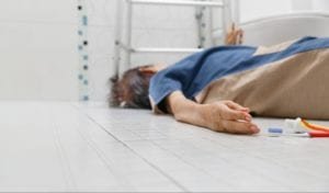 Old person after slip and fall in bathtub