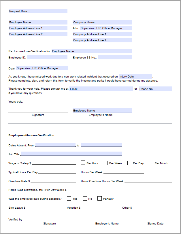 Lost income verification letter template