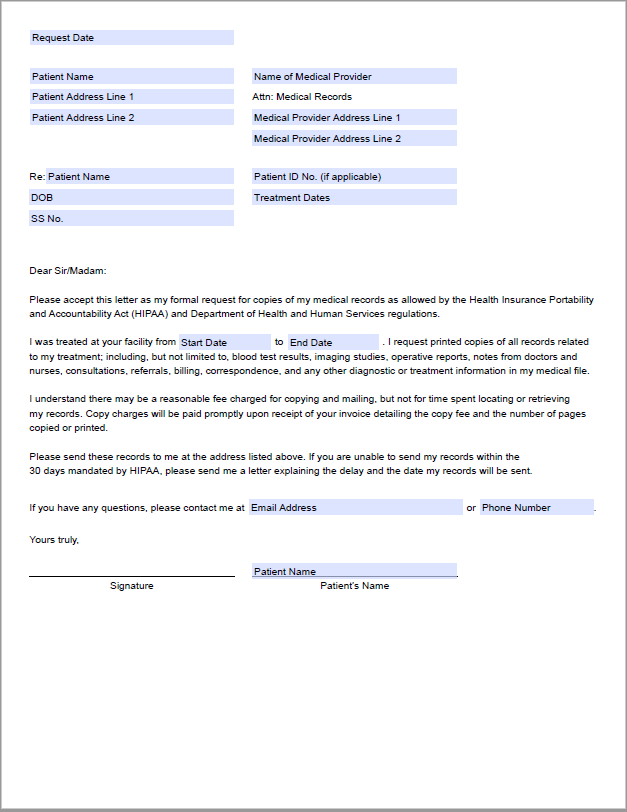 Medical records request letter template